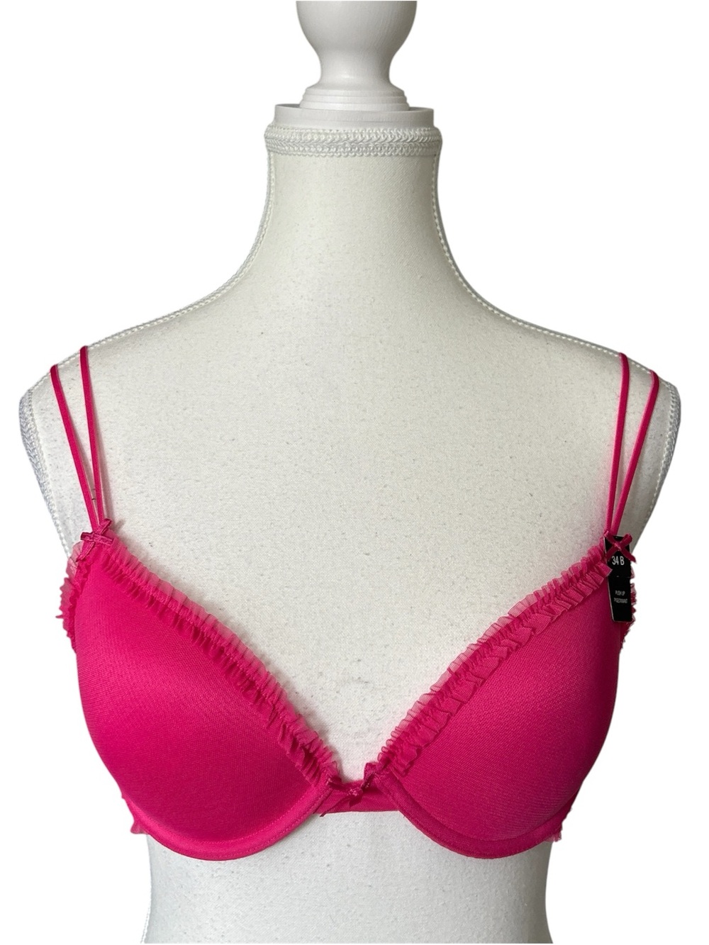 Y2K “La Senza” NWT Pink Lace Ruffle Trim Push Up Bra with Mini Bows